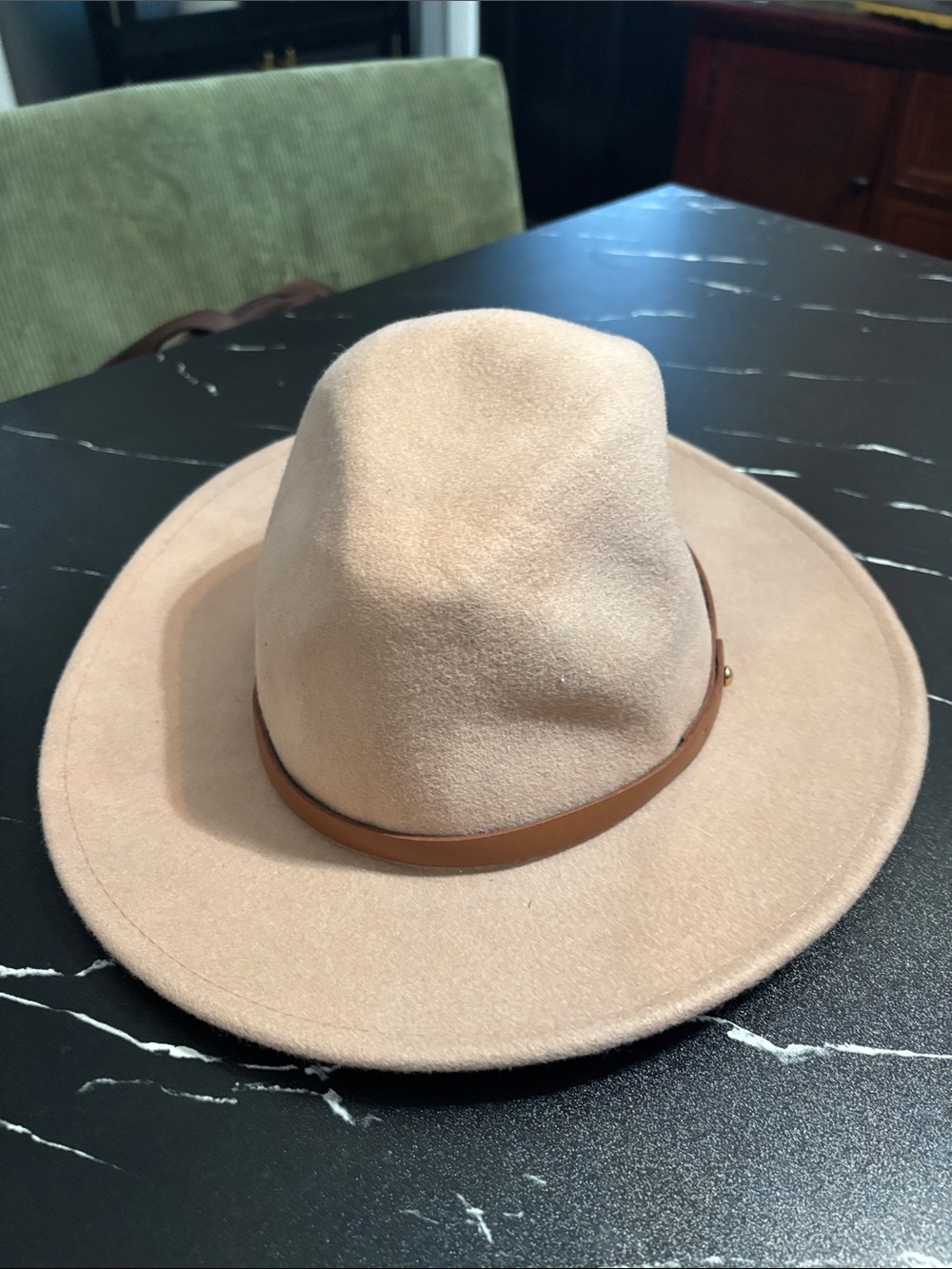 Free People Wide Brim Felt Fedora Hat in Light Beige with Brown Band wool